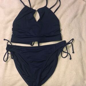 ATHLETA 2pc Navy Blue Halter Bikini Set EXCELLENT